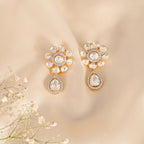 Noor Floral Polki Drop Silver Earrings