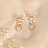 Noor Floral Polki Drop Silver Earrings