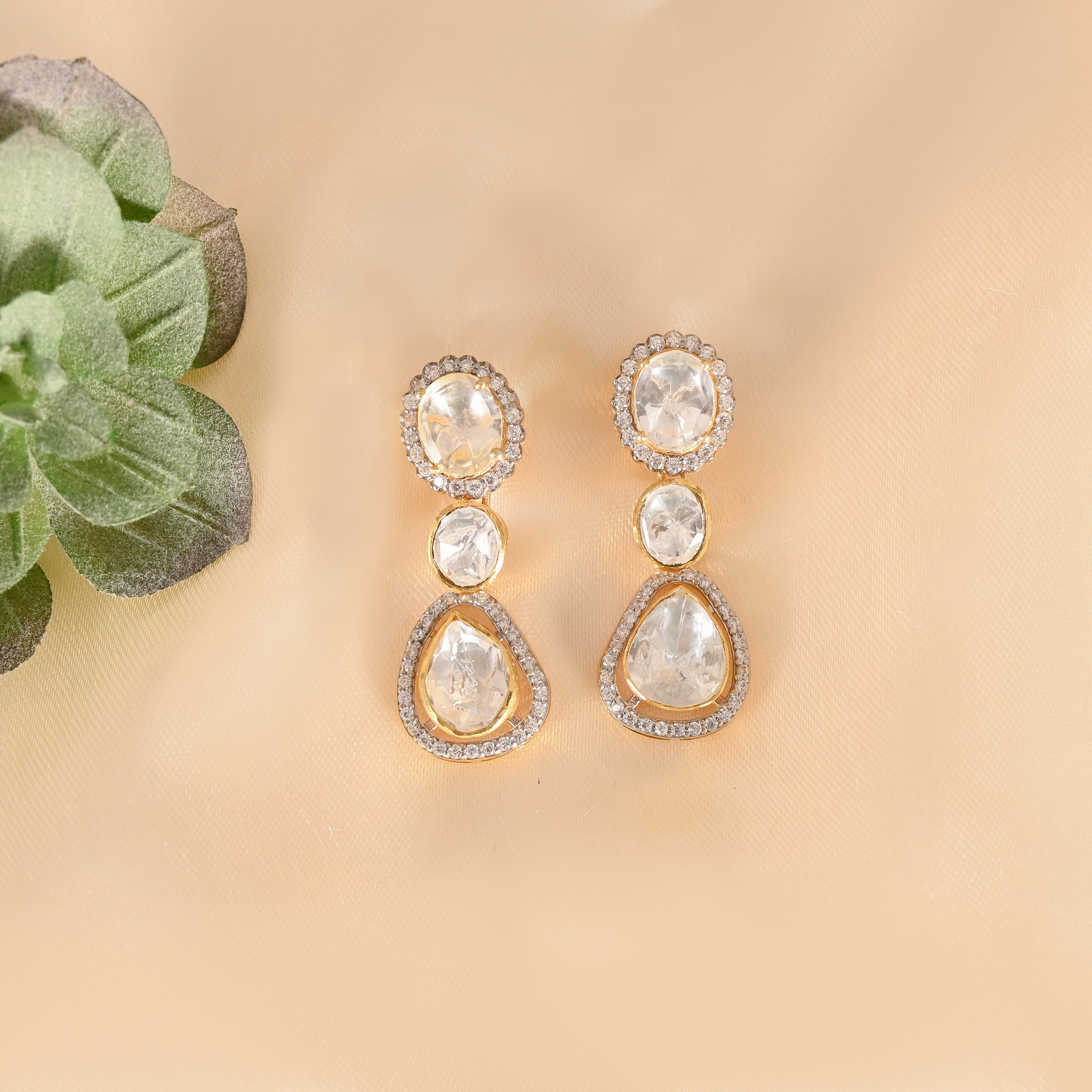 Noor Polki Pear Drop Silver Earrings