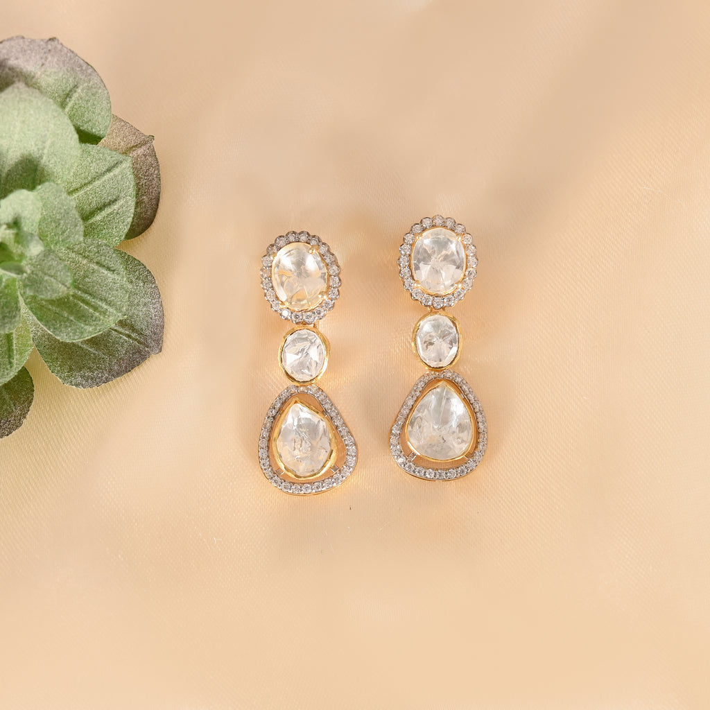 Noor Polki Pear Drop Silver Earrings