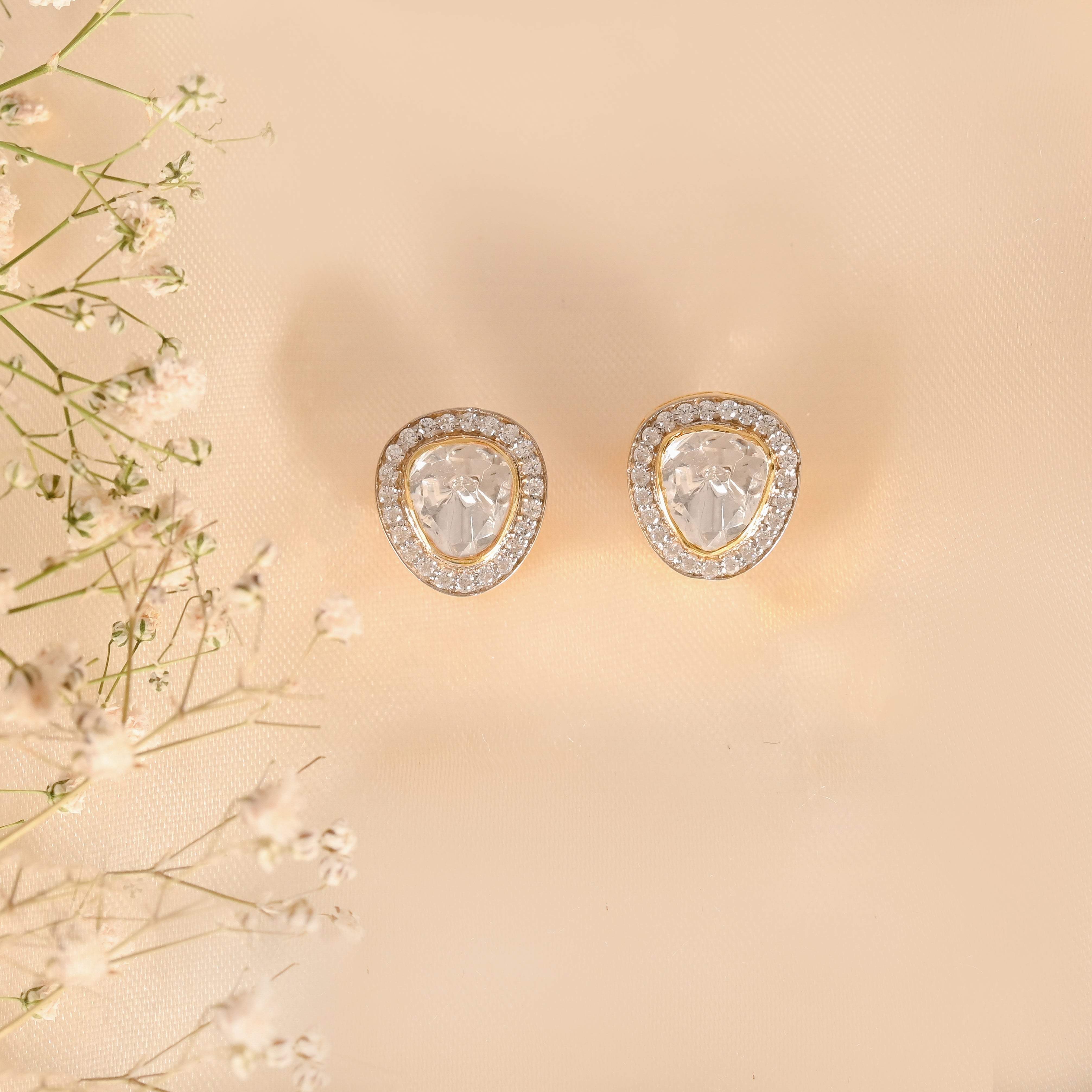 Noor Pear Polki Silver Studs
