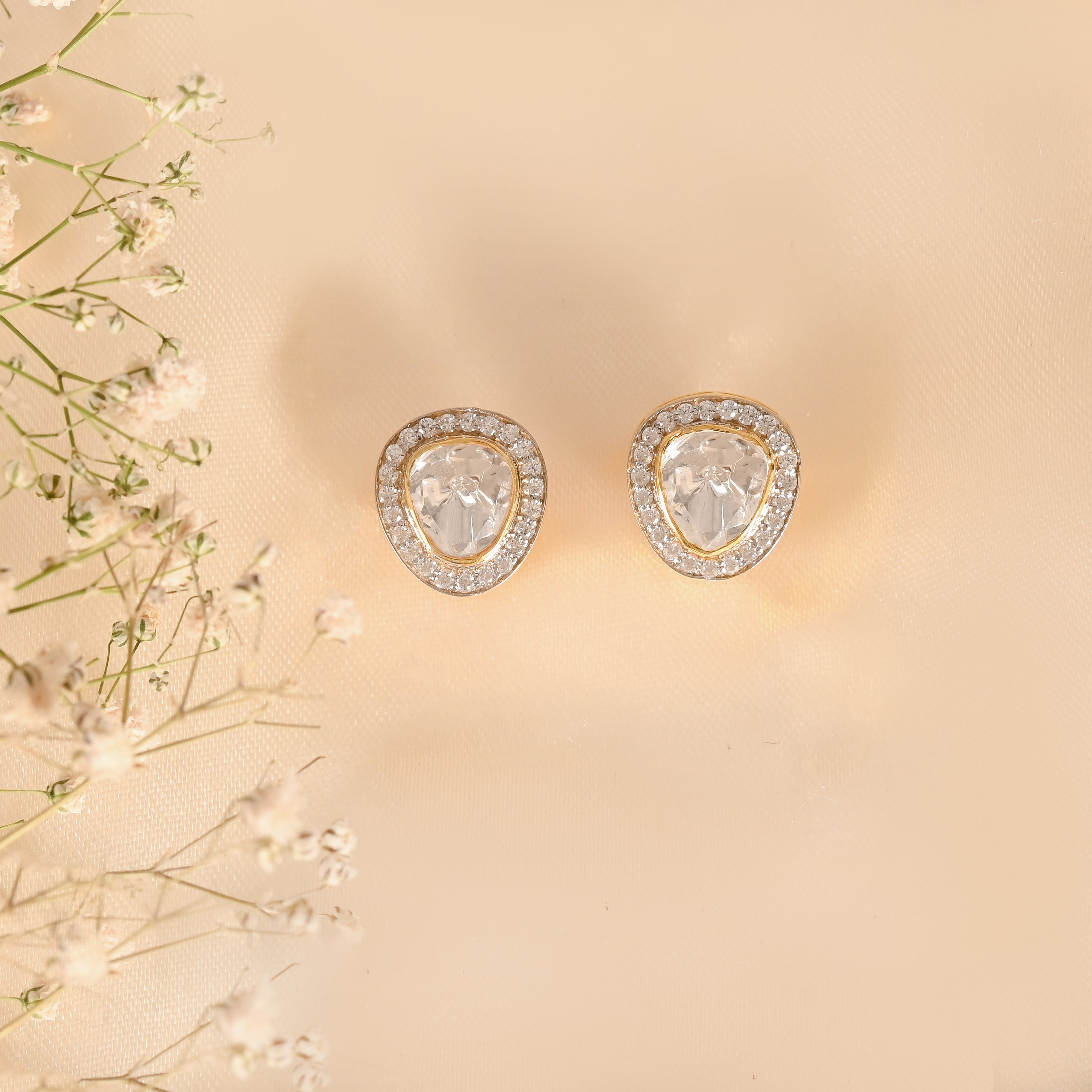 Noor Pear Polki Silver Studs