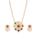 Navratna Polki Silver Necklace Set