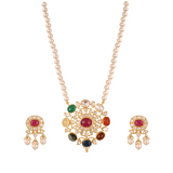 Navratna Polki Silver Necklace Set
