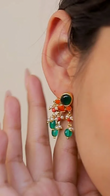 Emerald, Coral & Pearl Silver Earrings