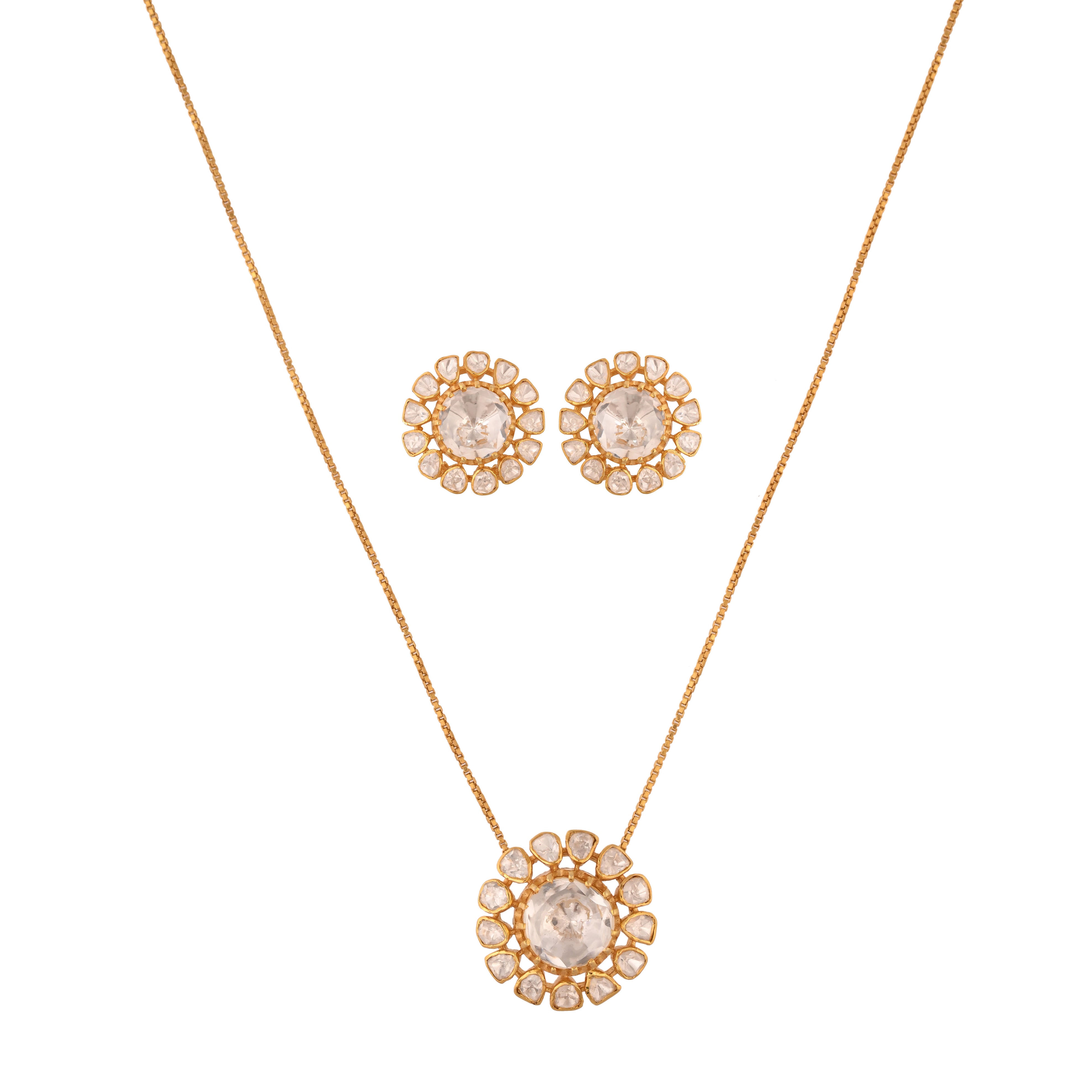 Noor Bloom Polki Silver Chain Necklace Set