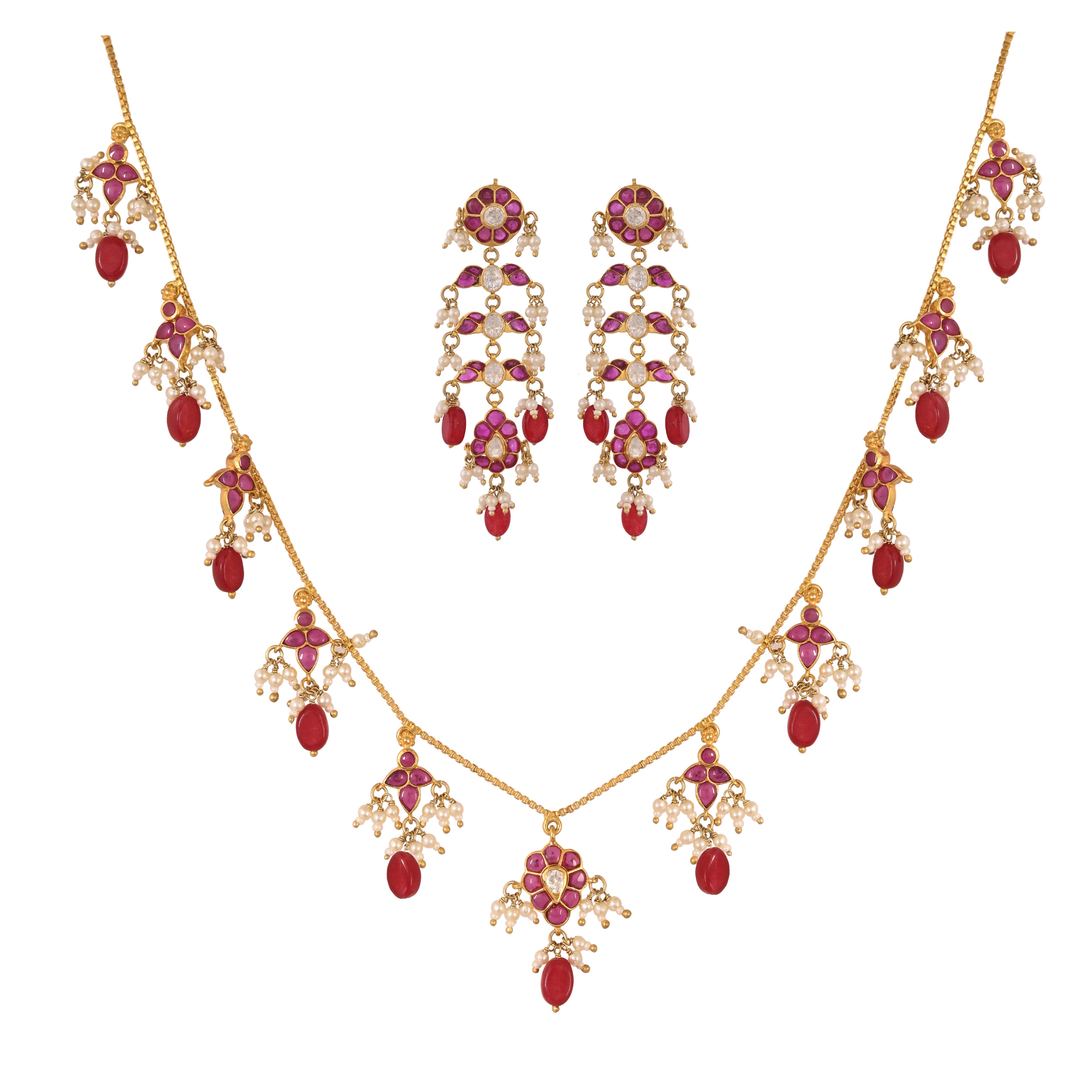 Gulnaar Turquoise Bloom Silver Chain Necklace Set