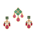Emerald & Ruby Drop Silver Pendant Set