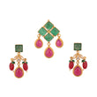 Emerald & Ruby Drop Silver Pendant Set